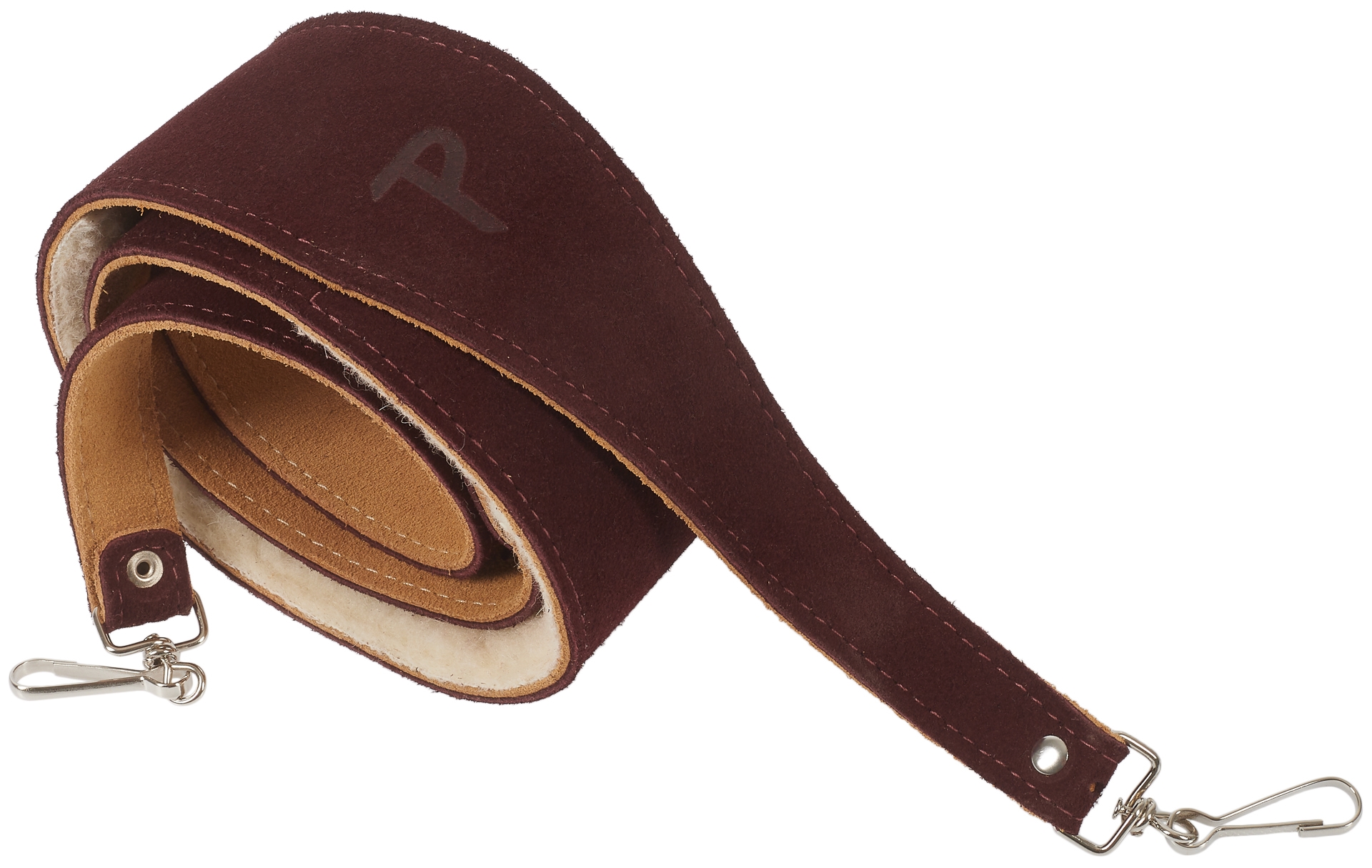 PERRI'S LEATHERS 7664 2.5” Soft Suede Sheepskin Padded Banjo Strap with Metal Hooks Dark Brown